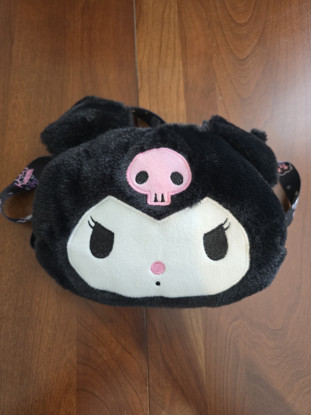 Kuromi Plush Crossbody Bag - Black with Pink Skull, NWOT